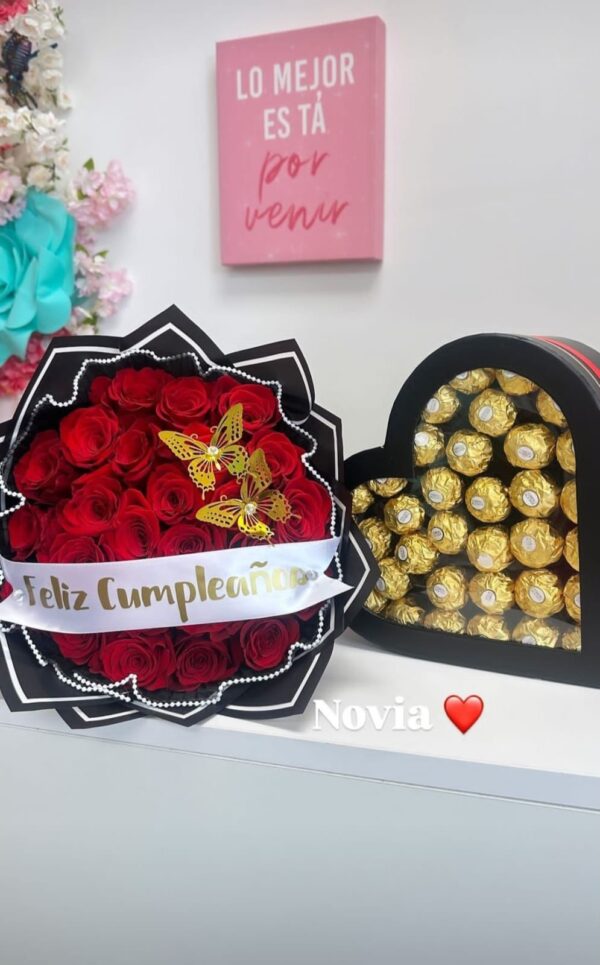 Combo Ramo De Rosas + Corazón Chocolates