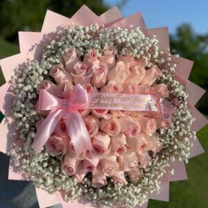 Ramo De Rosas Rosadas + Cinta Personalizada