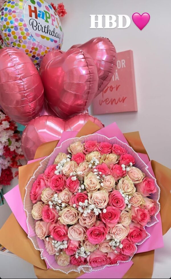 Ramo De Rosas Mixtas + Globos En Helio